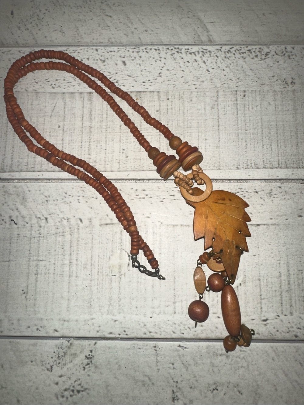 Source Unknown Wooden Leaf Pendant Necklace in Brown